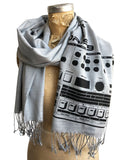 Roland TR-909 Drum Machine Print Scarf, Technical Drawing Linen-Weave Pashmina, by Cyberoptix