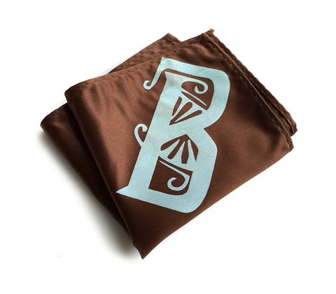 Initial Pocket Square. Personalized Art Deco Font Hanky