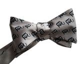 Light Gray D Dot bow tie. Old English Detroit D Pattern Bow Tie, Cyberoptix Tie Lab