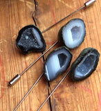 Druzy Agate Geode Lapel Pin, raw stone stick pins