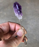Deep Purple Uruguay Amethyst Crystal Lapel Pin, raw stone crystal brooch