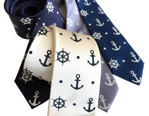 Anchor Necktie, Nautical Print Silk Tie