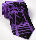 Laser Cat Necktie. Black on purple
