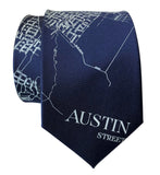 Austin City Map Necktie, Ivory Cream on Navy Blue Tie, by Cyberoptix
