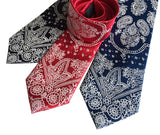 bandana print neckties by cyberoptix: black, red, navy.