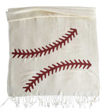 Baseball Stitching Scarf. Silkscreened pashmina, cream. By Cyberoptix