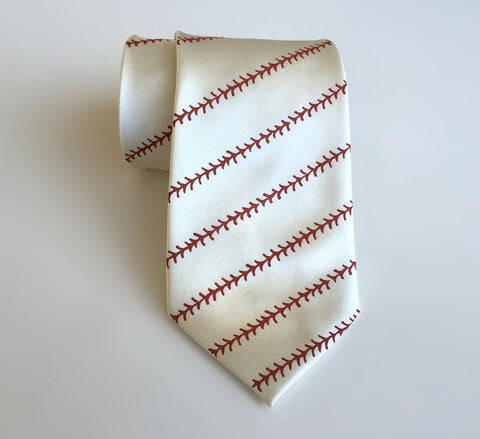Baseball necktie. Baseball stitch print silk tie