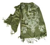 Moss green Hops and Wheat pashmina scarf, by Cyberoptix