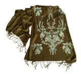 Golden olive Hops and Wheat linen-weave pashmina