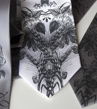 Hops and Wheat neckties. Dark gray ink on silver, white