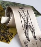 Beer Necktie. Hops & Wheat Print Silk Tie