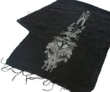  Pale grey ink on black silk scarf.