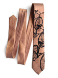 Penny Copper Bicycle Print Linen Necktie. Triple Cruiser Bike Tie, by Cyberoptix