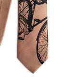 Burnt Orange Bicycle Print Linen Necktie. Triple Cruiser Bike Tie, by Cyberoptix