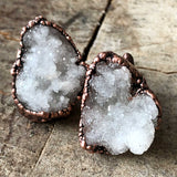 Druzy Quartz Crystal Cufflinks. Electroformed copper, raw stone crystal cuff links