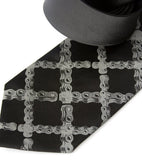Bike Chain Tartan Necktie. Dove grey on black.
