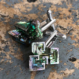 Bismuth Cufflinks, raw stone geometric crystal cuff links