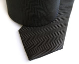 Cyberoptix Solid Black Silk Herringbone Necktie