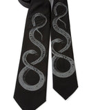 Snake necktie: dove grey ink on black