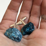 Blue Apatite Cufflinks, natural raw stone men's cufflinks