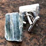 Blue Kyanite Cufflinks, natural raw stone cufflinks