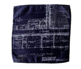 Blueprint pocket square. White print on navy.