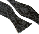 Boudoir Lace Print Self Tie Bow Tie, by Cyberoptix. Black pearl print on black.