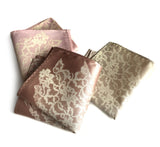  Boudoir Lace pocket square. Ivory cream print on peach, champagne & ballet pink