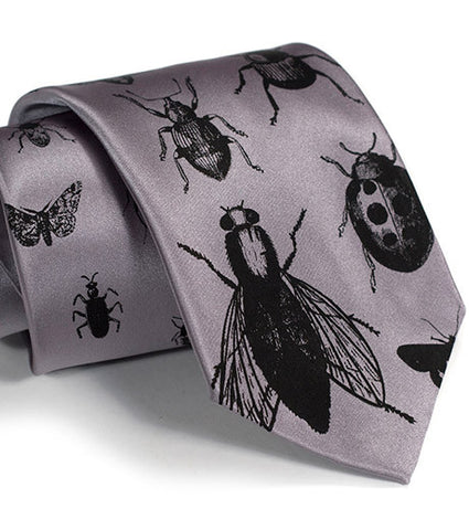 Insects Silk Necktie. Bug Print Tie