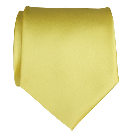 Butter Necktie. Light Yellow Solid Color Satin Finish Tie, No Print