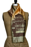 Chocolate ink on olive ombre silk scarf.