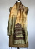  Chocolate ink on olive ombre silk scarf.
