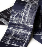 Navy blue Detroit blueprint necktie.