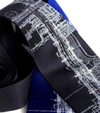 Class Tech Blueprint Tie. White print on navy