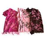 Cherry Blossom Scarf. Floral print linen-weave pashmina, by Cyberoptix. Pink and brown.