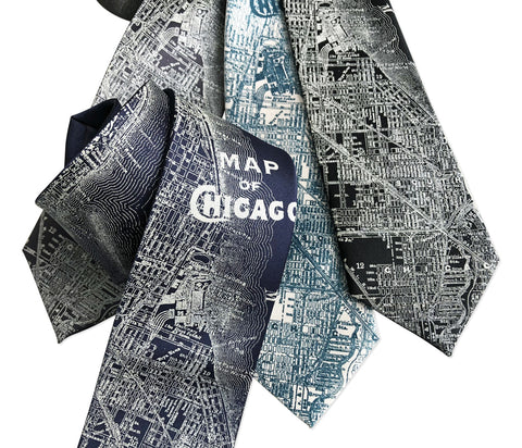 Chicago Map Necktie. Vintage City Map Print Tie