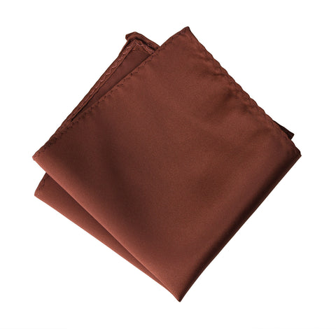Cinnamon Pocket Square. Solid Color Medium Brown Satin Finish, No Print