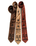 Civil Defense necktie: black on milk chocolate; black on pale copper; black on cinnamon.