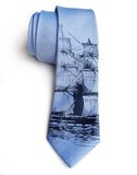 Periwinkle Clipper Ship Linen Necktie, by Cyberoptix. Nautical Print Men's Tie