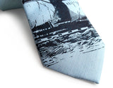 Powder Blue Clipper Ship Linen Necktie, by Cyberoptix. Nautical Print Men's Tie