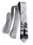 Silver Clipper Ship Linen Necktie, by Cyberoptix. Nautical Print Men's Tie