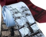 Clipper Ship Printed Tie, by Cyberoptix. Black on sky blue