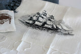 Navy ink on cream silk scarf.