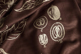 Coffee Plant Botanical Print linen weave pashmina, dark brown. By Cyberoptix