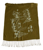 Golden Olive Coffee Bean Scarf, by Cyberoptix. Botanical Print linen weave pashmina