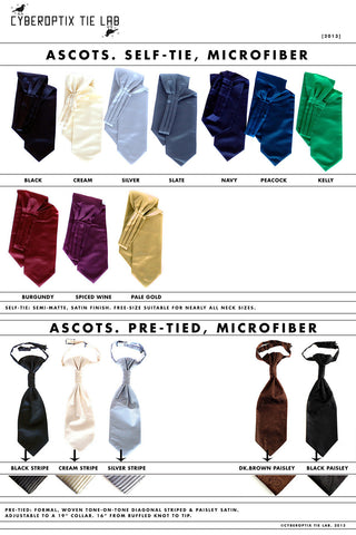 Solid Color Ascots. Self Tie Formal Cravat Ties, No Print