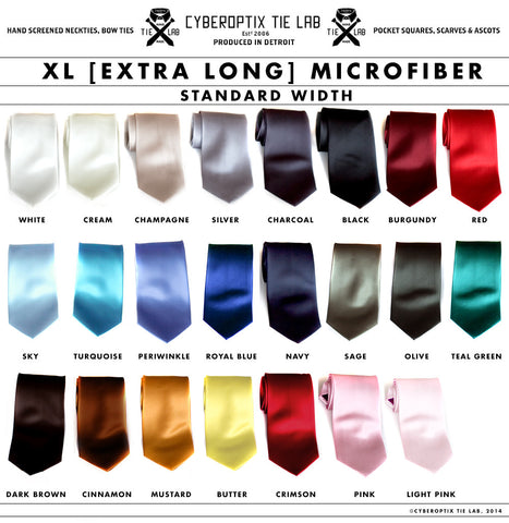 Solid Color XL Ties. Big & Tall Neckties, No Print