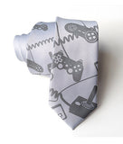 Video Game Necktie: Dove grey print on aluminum.