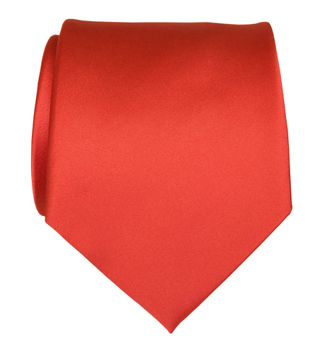 Coral Orange Necktie. Plain Solid Color Satin Finish Tie, No Print