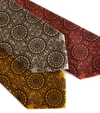 Chocolate brown ink on mustard, champagne, dark salmon microfiber.